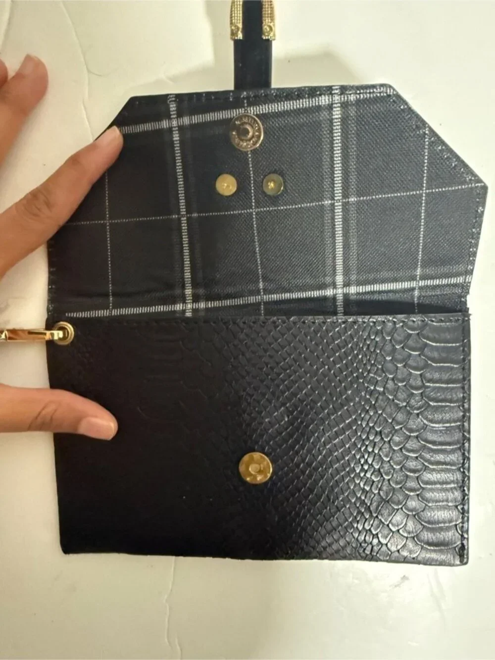 Nygaard Black Snakeskin Embossed Wallet Wristlet Clutch Gold Hardware